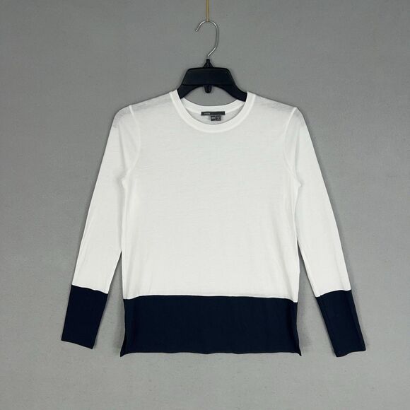 Vince Shirt Womens XXS Blue White Colorblock Pima Minimalist Quiet Luxury Basic - Picture 1 of 15